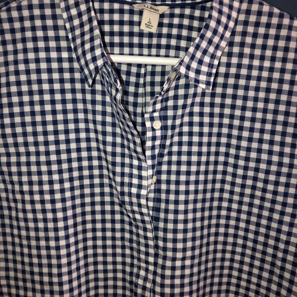 L.L. Bean Blue/White Gingham Short Sleeve Shirt - Picture 3 of 7
